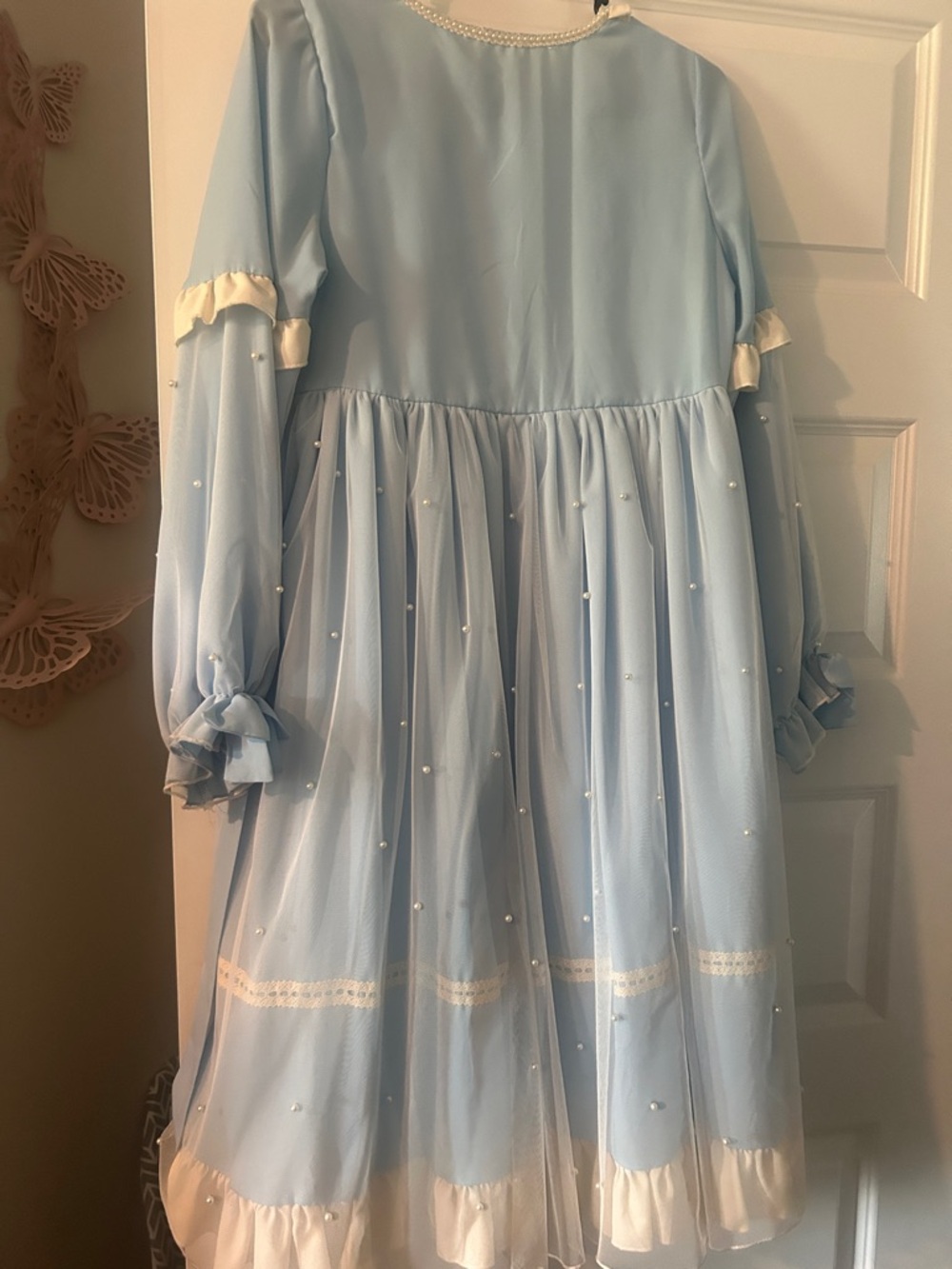 Light Blue Long Sleeve Lace-Trim Lolita Dress - Picture 5 of 13